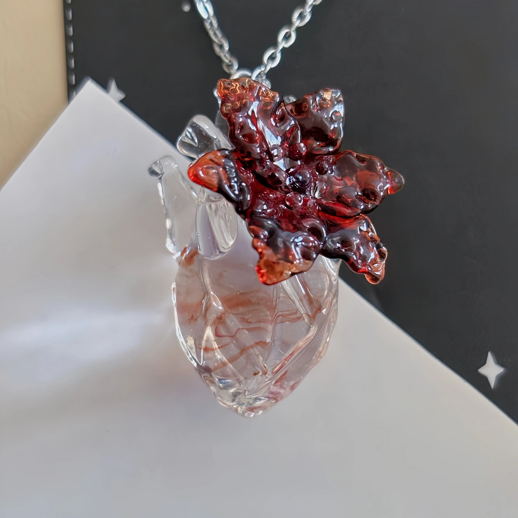 Molten Heart – Handmade Liuli Glass Anatomical Heart Necklace
