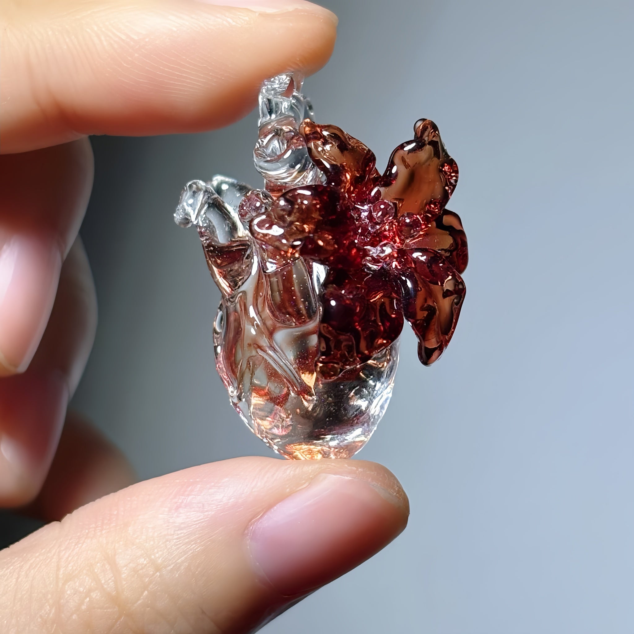 Molten Heart – Handmade Liuli Glass Anatomical Heart Necklace