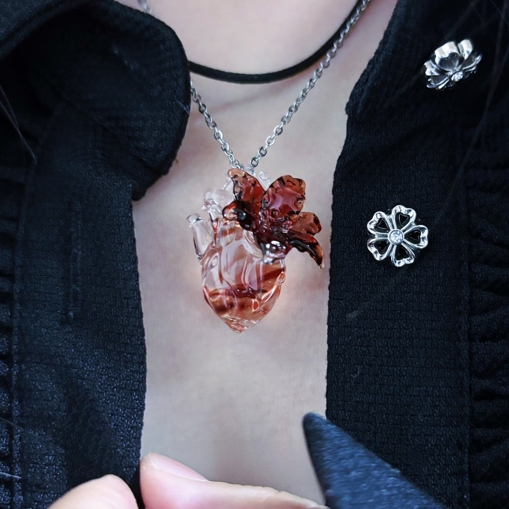 Molten Heart – Handmade Liuli Glass Anatomical Heart Necklace