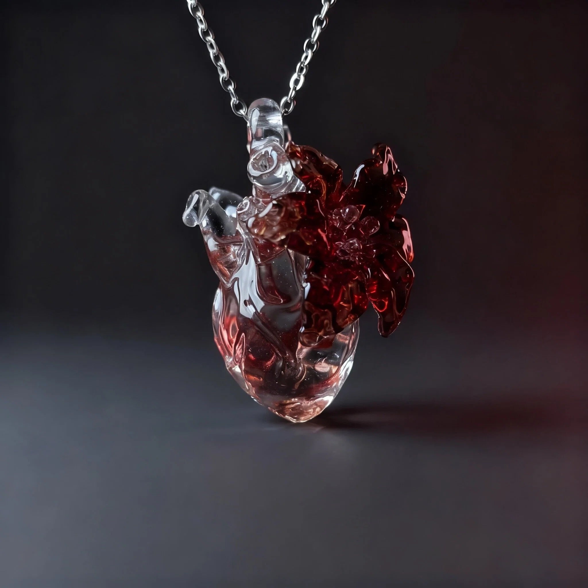 Molten Heart – Handmade Liuli Glass Anatomical Heart Necklace