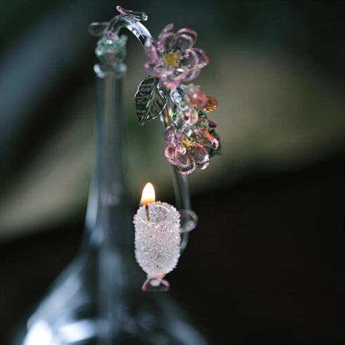 Crabapple Blossom: Heritage Liuli Candle Lamp | Hand-Cast Lost-Wax Crystal