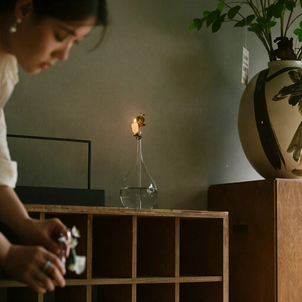 Osmanthus Blossom: Heritage Liuli Candle Lamp | Hand-Cast Lost-Wax Crystal