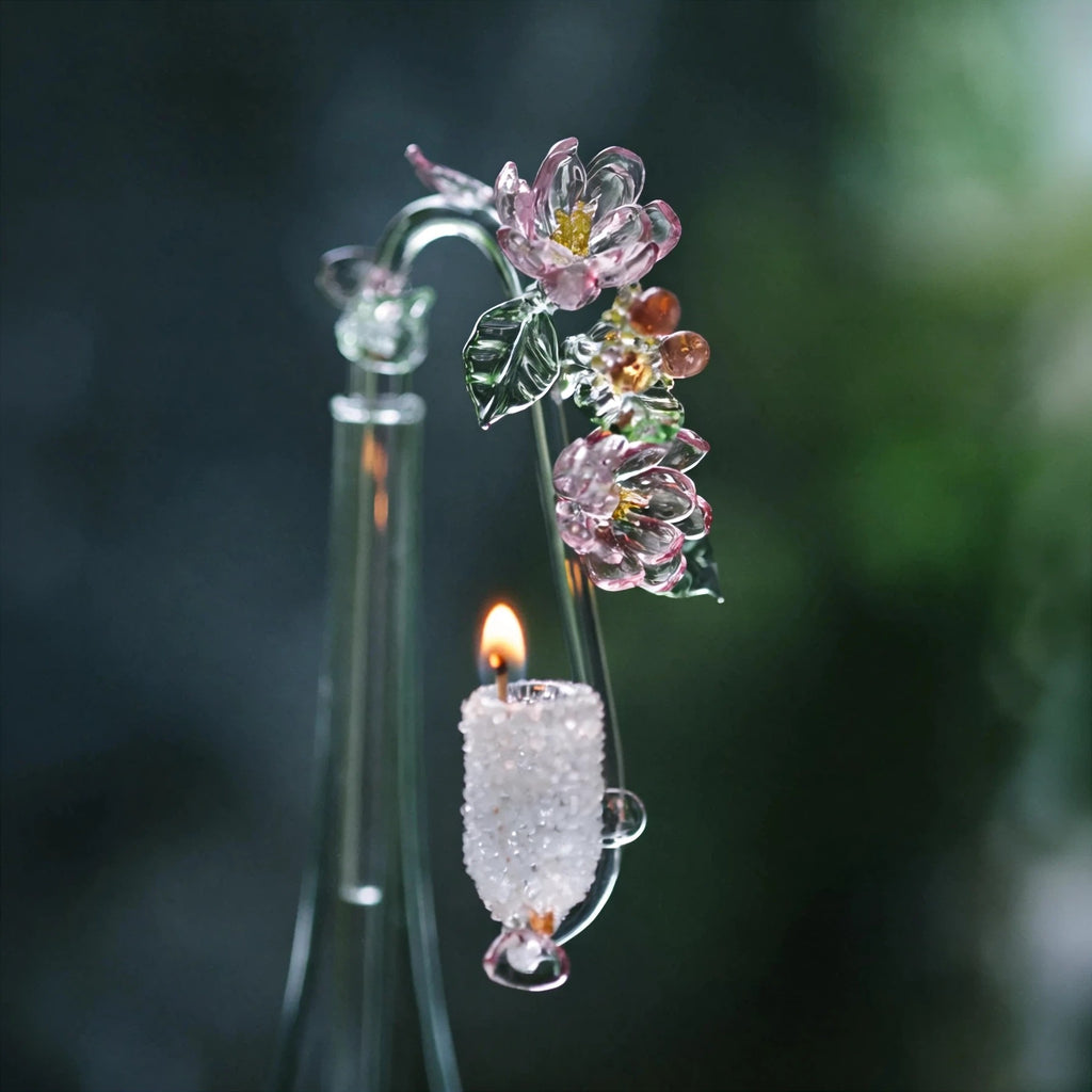 Crabapple Blossom: Heritage Liuli Candle Lamp | Hand-Cast Lost-Wax Crystal