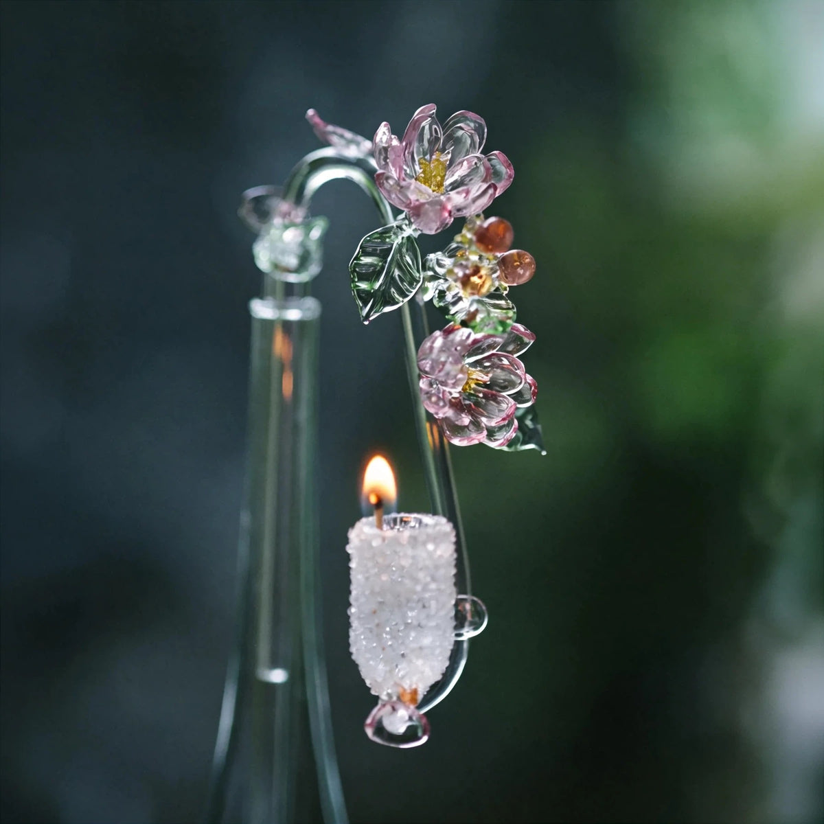 Crabapple Blossom: Heritage Liuli Candle Lamp | Hand-Cast Lost-Wax Crystal