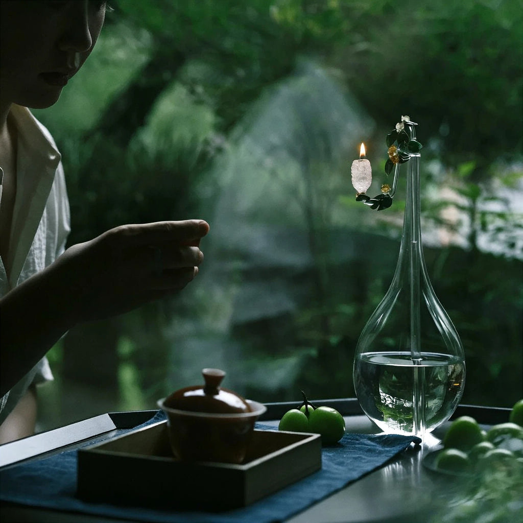 Osmanthus Blossom: Heritage Liuli Candle Lamp | Hand-Cast Lost-Wax Crystal