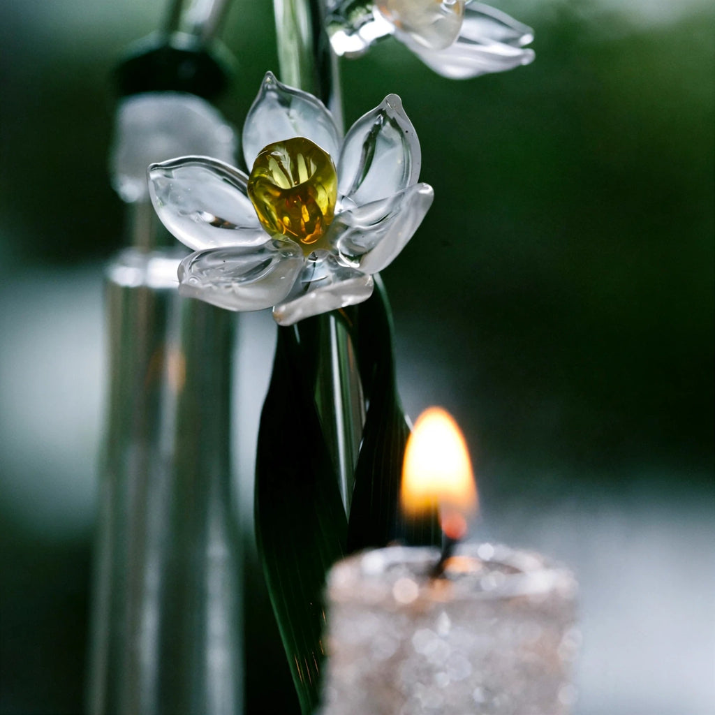 Narcissus Blossom: Heritage Liuli Candle Lamp | Hand-Cast Lost-Wax Crystal