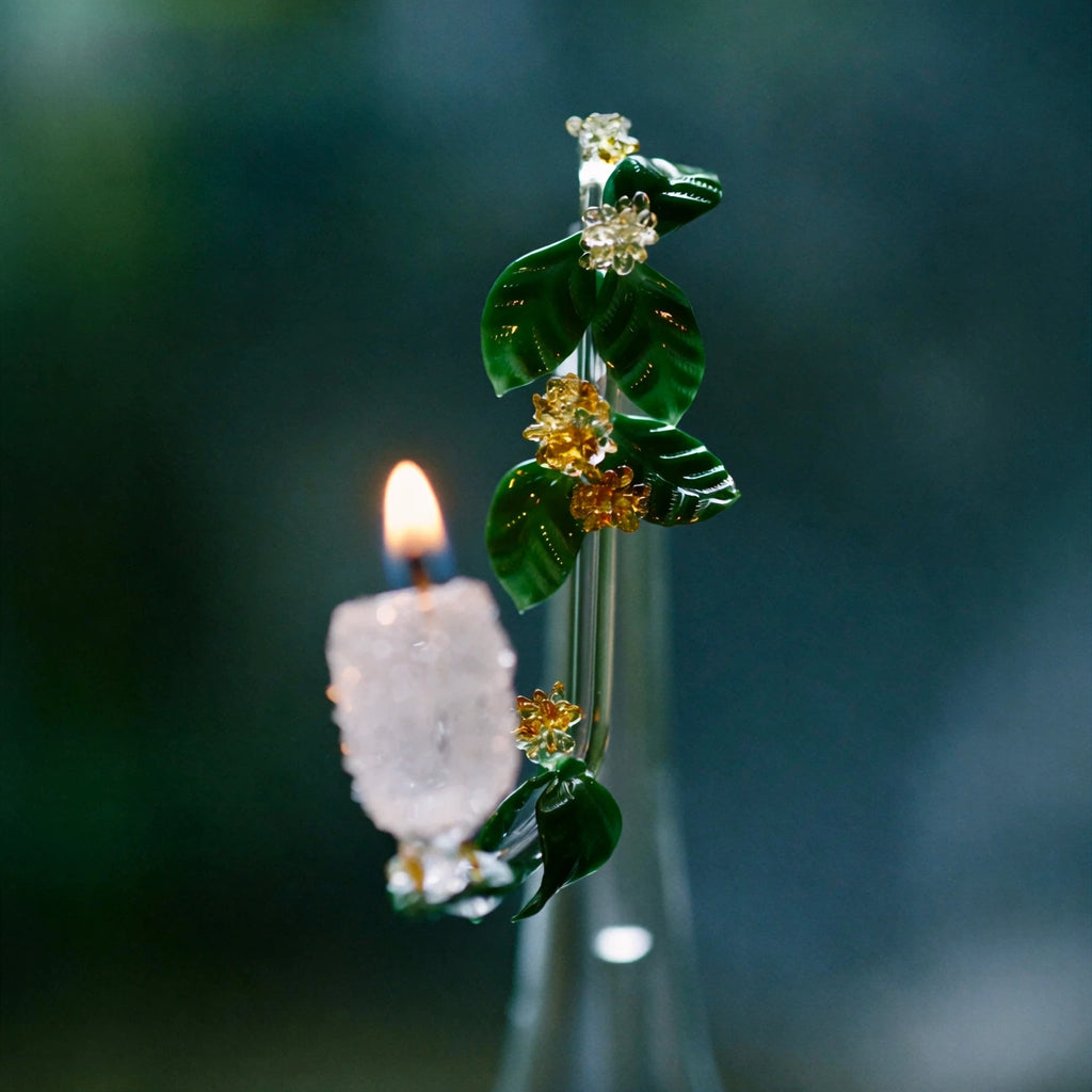 Osmanthus Blossom: Heritage Liuli Candle Lamp | Hand-Cast Lost-Wax Crystal